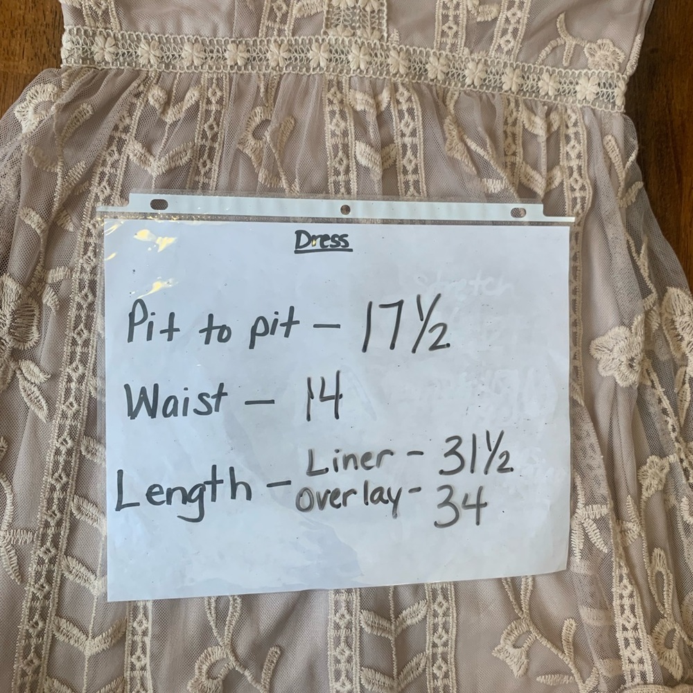Easel Dress Small Beige Lace Overlay Boho Croquette girl Lined Embroidered - Picture 8 of 12